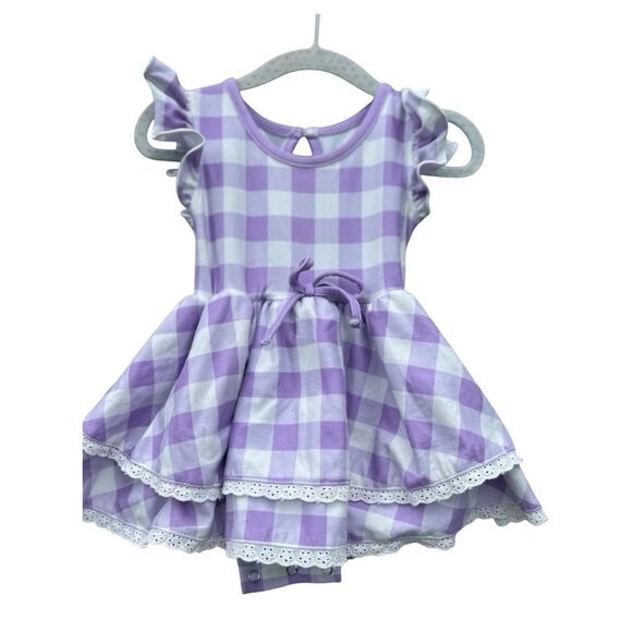 Cheeky plum Purple Checkered Dress with Lace Trim size 12 months boho play date - Picture 1 of 4